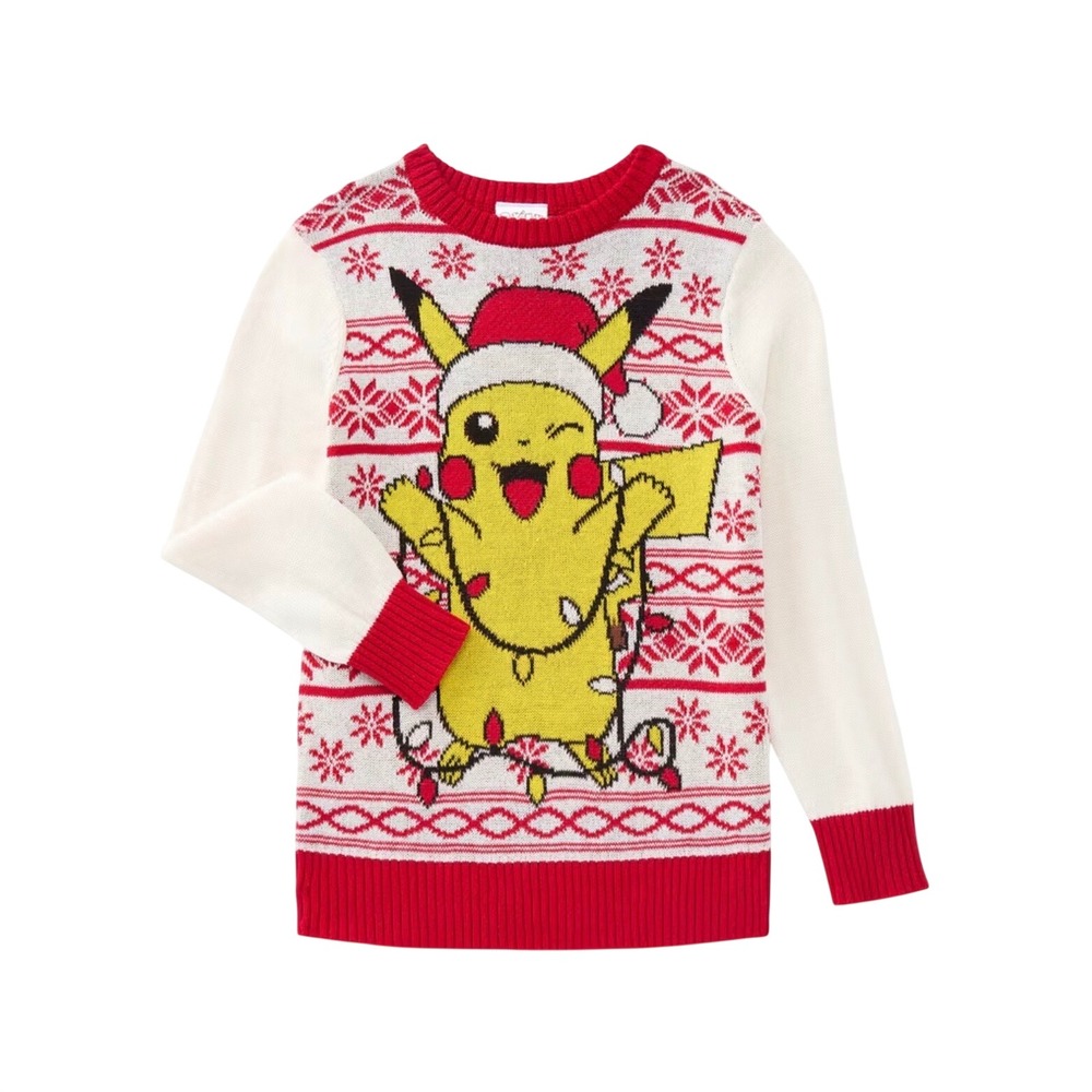 Pokémon Pikachu Holiday Sweater Red Fair Isle Snowflake Ugly Christmas Party XS